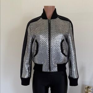 MSGM Silver and Black Bomber Jacket size 42 – medium